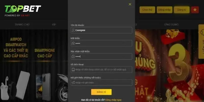 3 bước đăng ký đơn giản tại Topbet